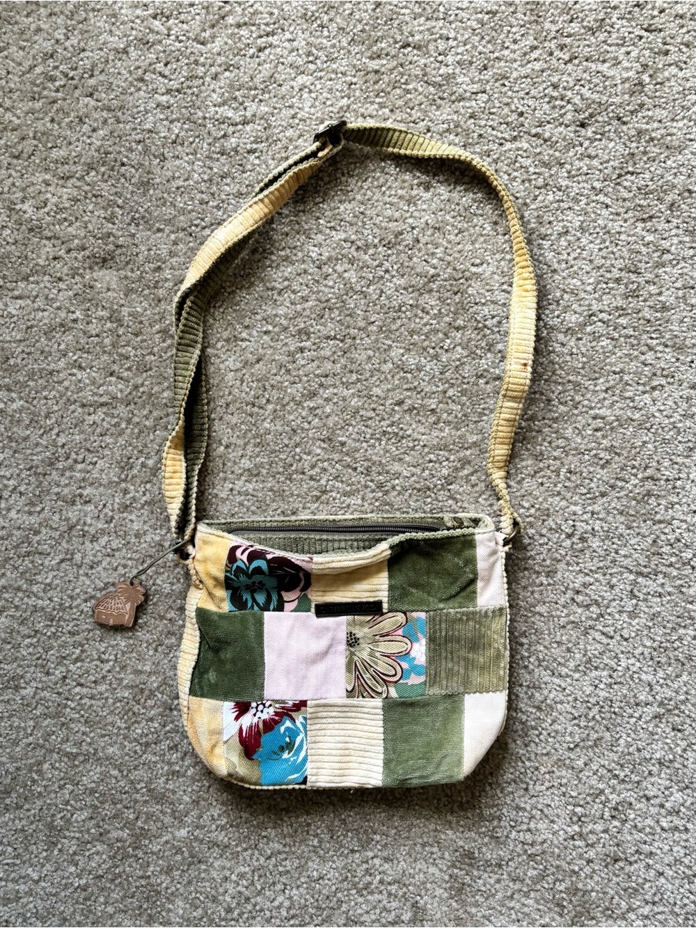 caribbean joe pink, tan, and green beachy corduroy bag